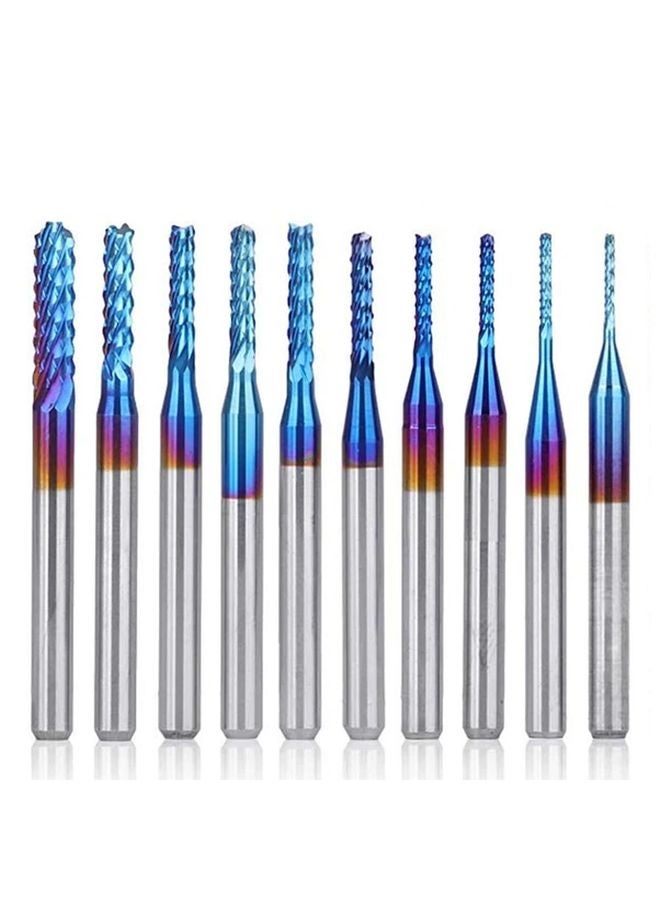 10Pcs Blue Coated Tungsten Steel CNC Router Bits 1 2MM End Mills Cutter - Image 2