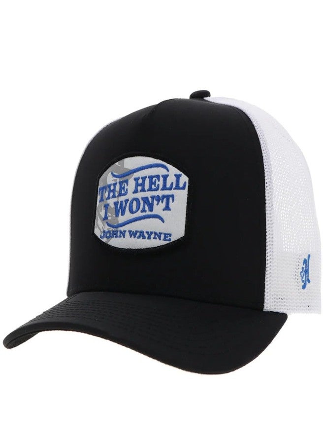 HOOEY John Wayne Trucker Hat for Men – Adjustable Snapback, Breathable Mesh Baseball Cap - Western Trucker Hat, Structured 5-Panel - One-Size - The Hell I Won't Patch Design- Black/White - Image 1