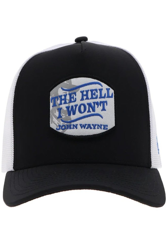 HOOEY John Wayne Trucker Hat for Men – Adjustable Snapback, Breathable Mesh Baseball Cap - Western Trucker Hat, Structured 5-Panel - One-Size - The Hell I Won't Patch Design- Black/White - Image 4