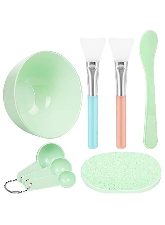 Facial Mask Mixing Bowl Set, DIY Facemask Mixing Tool Kit with Silicon Face Mask Brush Facial Mask Bowl Stick Spatula Gauges Puff, Pack of 8, Green - Image 1