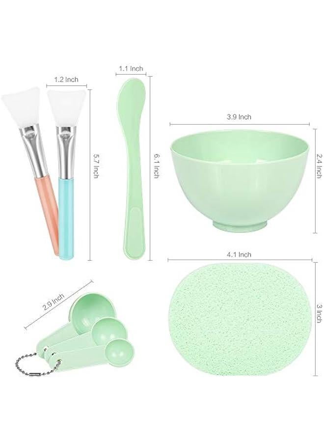 Facial Mask Mixing Bowl Set, DIY Facemask Mixing Tool Kit with Silicon Face Mask Brush Facial Mask Bowl Stick Spatula Gauges Puff, Pack of 8, Green - Image 2