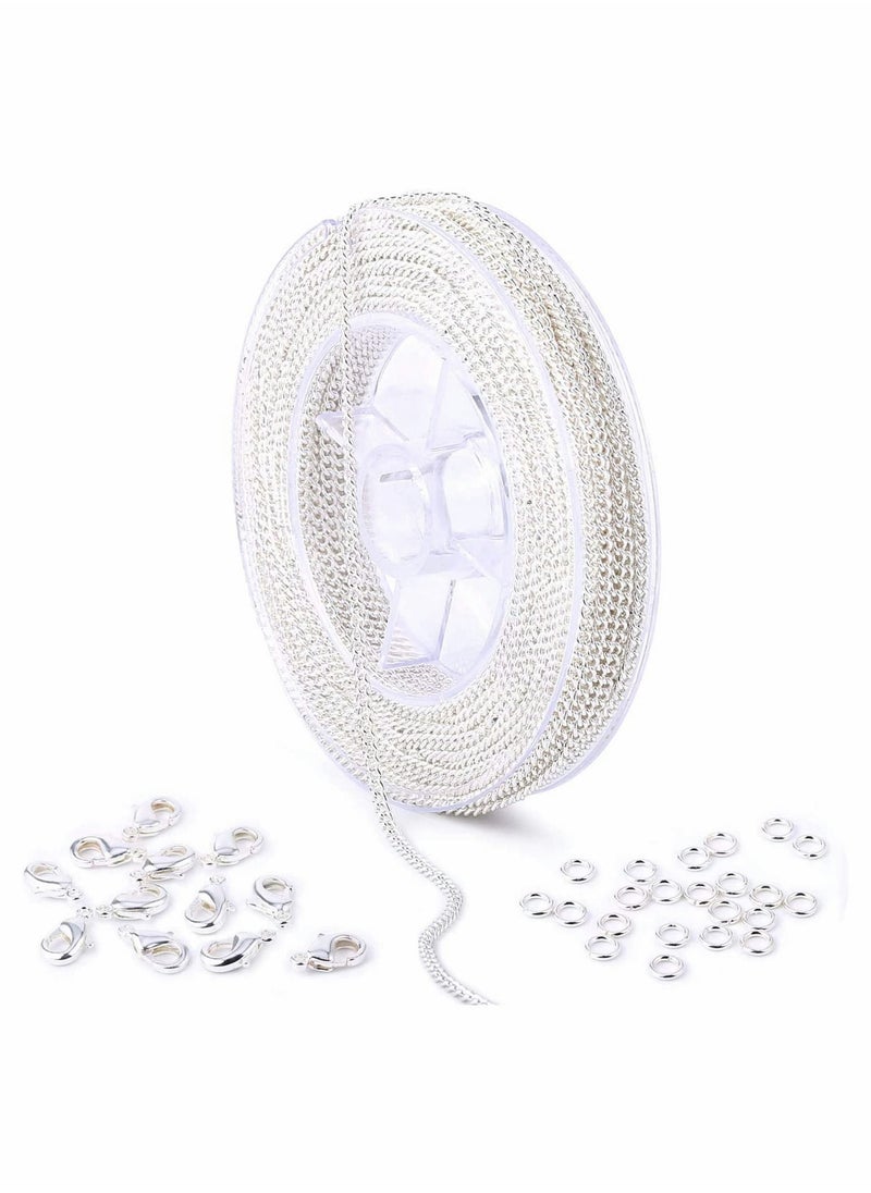 واي آند دي - 33 Feet Jewellery Making Chains, Silver Plated Necklace Chain Bulk for DIY Craft Pendant with 4mm Jump Ring and Lobster Clasps - Image 1