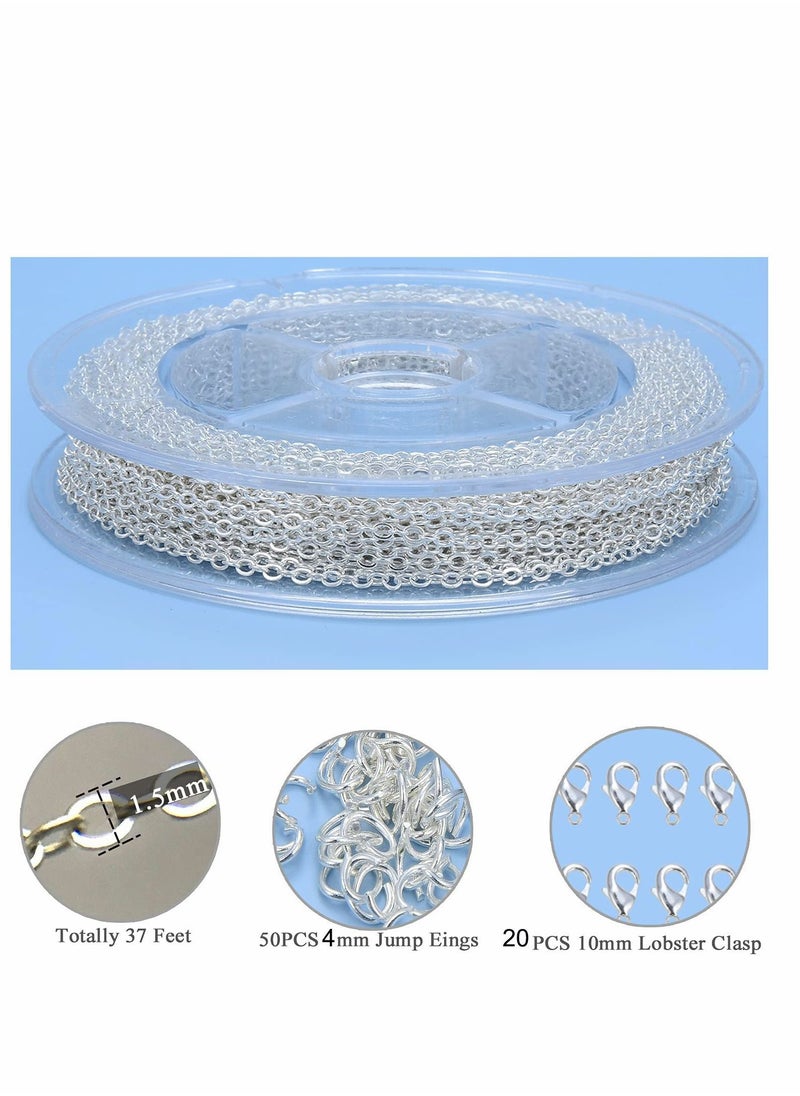 واي آند دي - 33 Feet Jewellery Making Chains, Silver Plated Necklace Chain Bulk for DIY Craft Pendant with 4mm Jump Ring and Lobster Clasps - Image 1