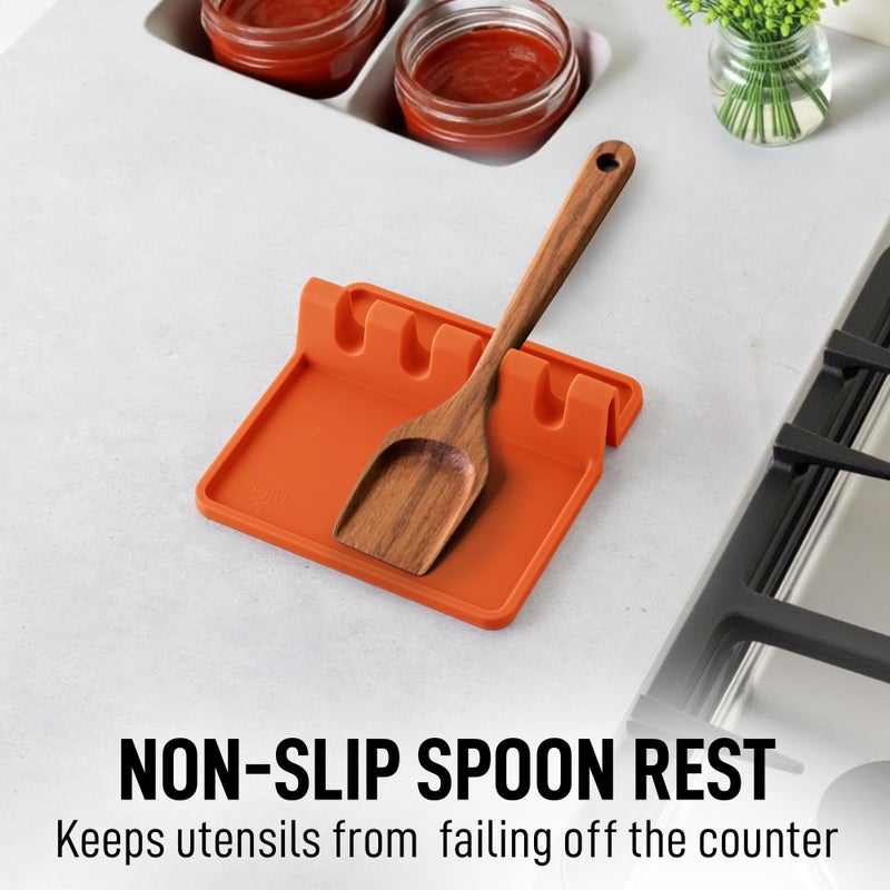 Zulay Kitchen Silicone Utensil Rest with Drip Pad for Multiple Utensils - BPA-Free, Heat-Resistant Spoon Rest & Spoon Holder for Stove Top - Kitchen Utensil Holder for Ladles & Tongs - Orange - Image 5