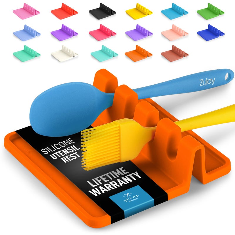 Zulay Kitchen Silicone Utensil Rest with Drip Pad for Multiple Utensils - BPA-Free, Heat-Resistant Spoon Rest & Spoon Holder for Stove Top - Kitchen Utensil Holder for Ladles & Tongs - Orange - Image 1