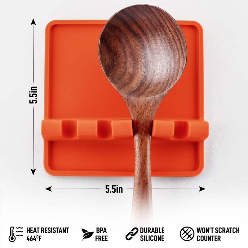 Zulay Kitchen Silicone Utensil Rest with Drip Pad for Multiple Utensils - BPA-Free, Heat-Resistant Spoon Rest & Spoon Holder for Stove Top - Kitchen Utensil Holder for Ladles & Tongs - Orange - Image 4
