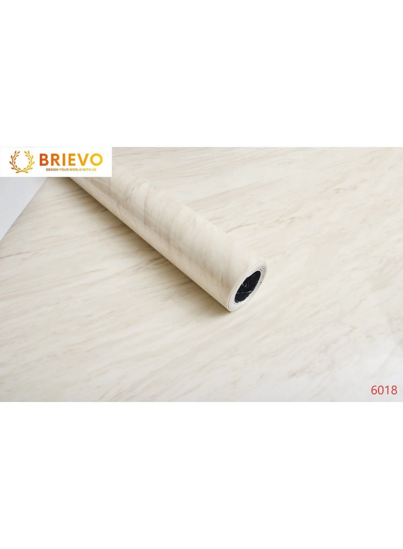 بريفو رول ملصق حائط فوم ذاتي اللصق بتصميم رخام بيج لامع، مقاس 120 × 300 سم، 1 رول، مقاوم للماء والزيوت، ورق جدران قابل للّصق والإزالة لغرف النوم وغرفة المعيشة والحمام - Image 3