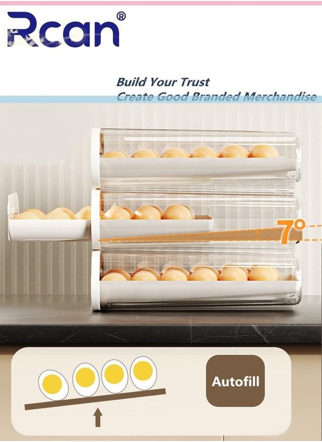 Rcan - 3 Layer Rolling Stackable Style Support Rack Egg Storage Box Tray Container Kitchen Countertop Reusable Multifunctional Clear Egg Holder Special Artifact Household Keep Fresh for Refrigerator Organize - Image 1