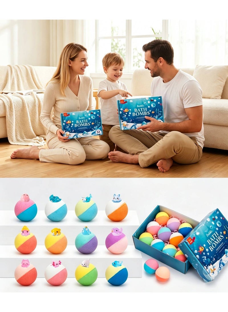 AceLuste 12-Piece Bath Bombs Gift Set for Kids with Surprise Inside, Kids Bath Bombs Gift Set with Marine Animal Toys Bath Toys Inside, Organic & Natural Handmade Exploding Bath Salt Balls, Surprise Gift for Kids Boys and Girls, Children's Day, Birthday, Kid's Party Gift Ideas, Natural Safe Material Non-Toxic - Image 2