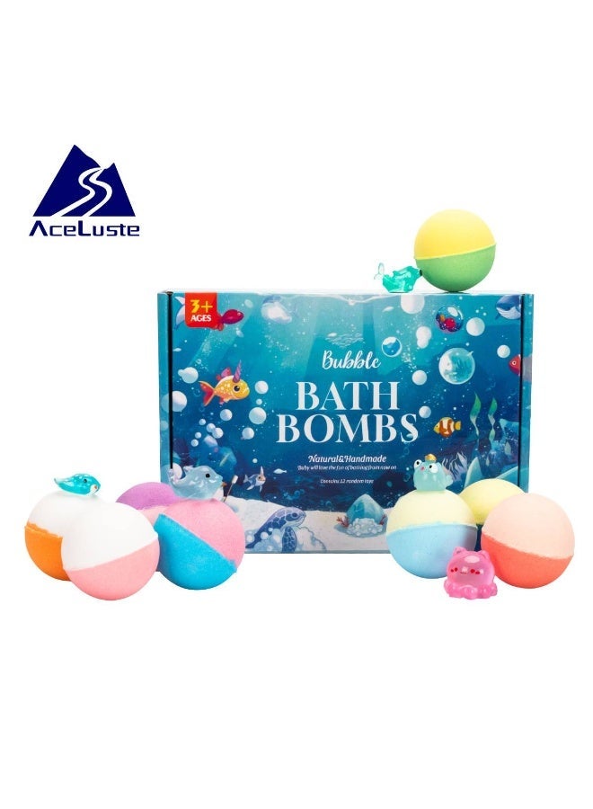 AceLuste 12-Piece Bath Bombs Gift Set for Kids with Surprise Inside, Kids Bath Bombs Gift Set with Marine Animal Toys Bath Toys Inside, Organic & Natural Handmade Exploding Bath Salt Balls, Surprise Gift for Kids Boys and Girls, Children's Day, Birthday, Kid's Party Gift Ideas, Natural Safe Material Non-Toxic - Image 1