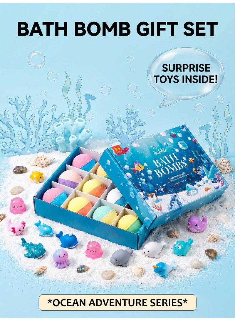 AceLuste 12-Piece Bath Bombs Gift Set for Kids with Surprise Inside, Kids Bath Bombs Gift Set with Marine Animal Toys Bath Toys Inside, Organic & Natural Handmade Exploding Bath Salt Balls, Surprise Gift for Kids Boys and Girls, Children's Day, Birthday, Kid's Party Gift Ideas, Natural Safe Material Non-Toxic - Image 4