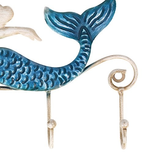 TOOARTS حامل مفاتيح معلق على الحائط من توآرتس - ديكور حائط على شكل حورية البحر مع 4 خطافات للمعاطف والمناشف والحقائب ومثبتات ملابس مع براغي مرفقة - Image 3