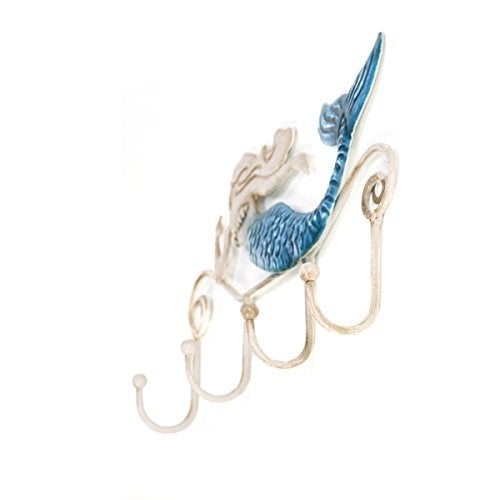 TOOARTS حامل مفاتيح معلق على الحائط من توآرتس - ديكور حائط على شكل حورية البحر مع 4 خطافات للمعاطف والمناشف والحقائب ومثبتات ملابس مع براغي مرفقة - Image 4