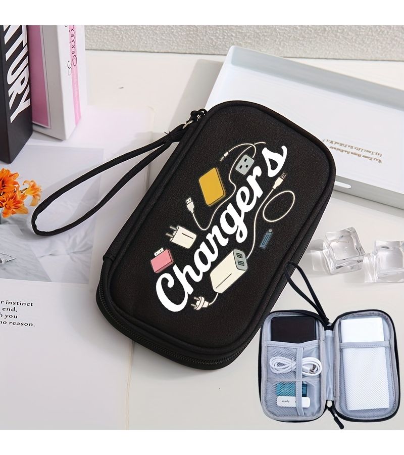 Black Compact Travel Organizer For Electronic Additions Data Cables Chargers Smartphones - Image 1