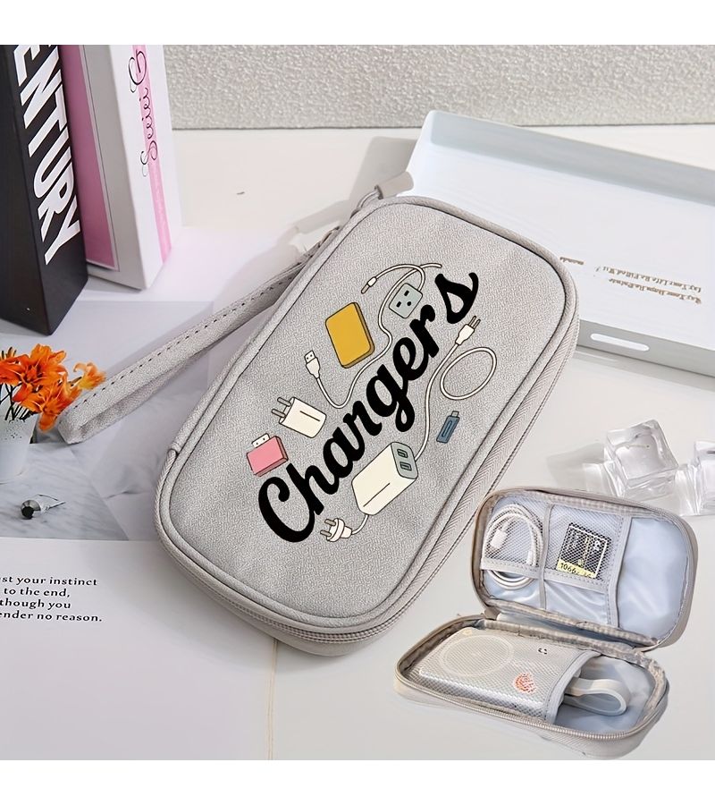 Black Compact Travel Organizer For Electronic Additions Data Cables Chargers Smartphones - Image 3