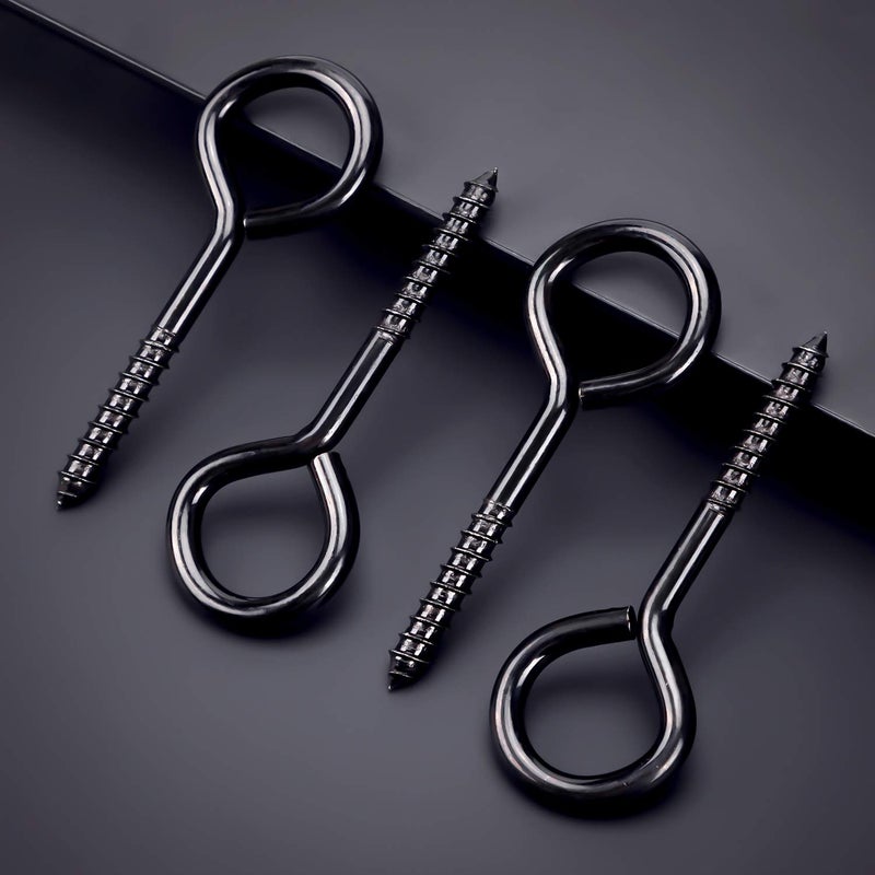ZAUGONTW 5 Inch Eye Hooks, Large Eye Bolts Screw in Hooks Carbon Steel, 4 Pcs Heavy Duty Black Large Screw Eye Hooks for Wood Securing Cables Wire, Heavy-Duty Applications - Image 3