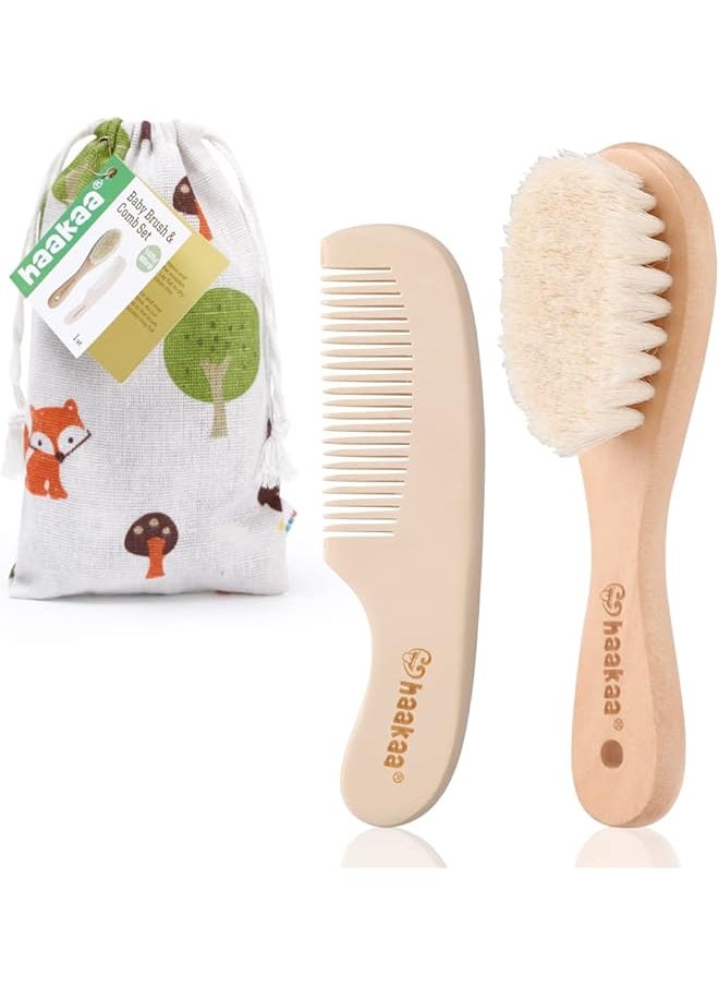 haakaa Goat Wool Baby Hair Brush And Comb Set 2 Pieces  - Image 1