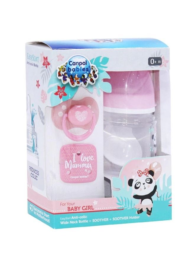 Canpol babies CANPOL BABIES Bottle Anti-Colic EasyStart + Soother + Safety Clip - Pink  - Image 1