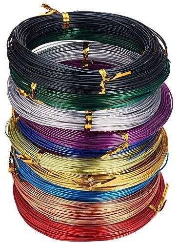 Techmahoday Techmahoday Six Rolls Colored Aluminum Craft Wire 100 Feet 15 Gauge 15mm Flexible Anodized Craft Wire Metal Artistic Floral Jewelry Beading Wire for DIY Jewelry Craft Making 