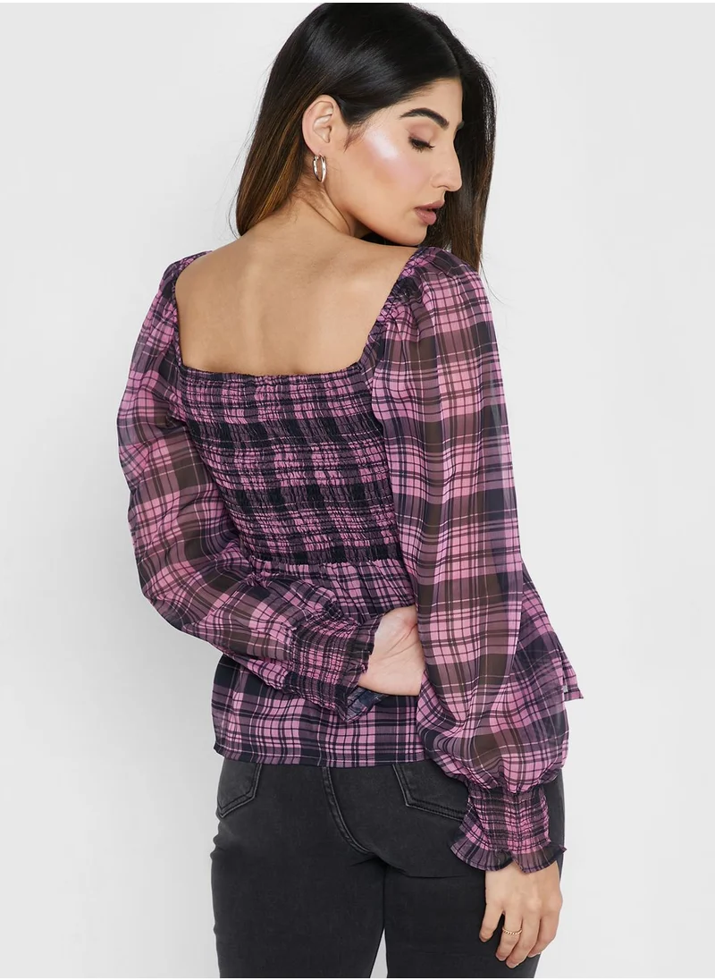 Miss Selfridge Checked Ruched Waist Top