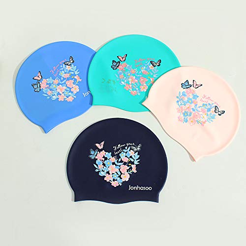 Jonhasoo Swim Cap Women, Silicone Swimming Cap for Long Hair with Leaf Printed - Image 5