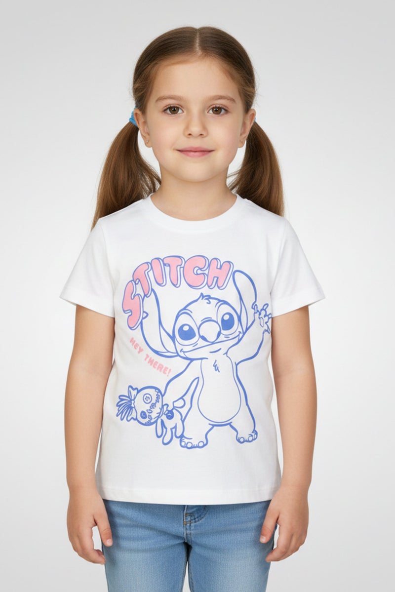 Disney Lilo And Stitch Toddlers  Girl Graphic Print Short Sleeve T-Shirt, White - Image 1