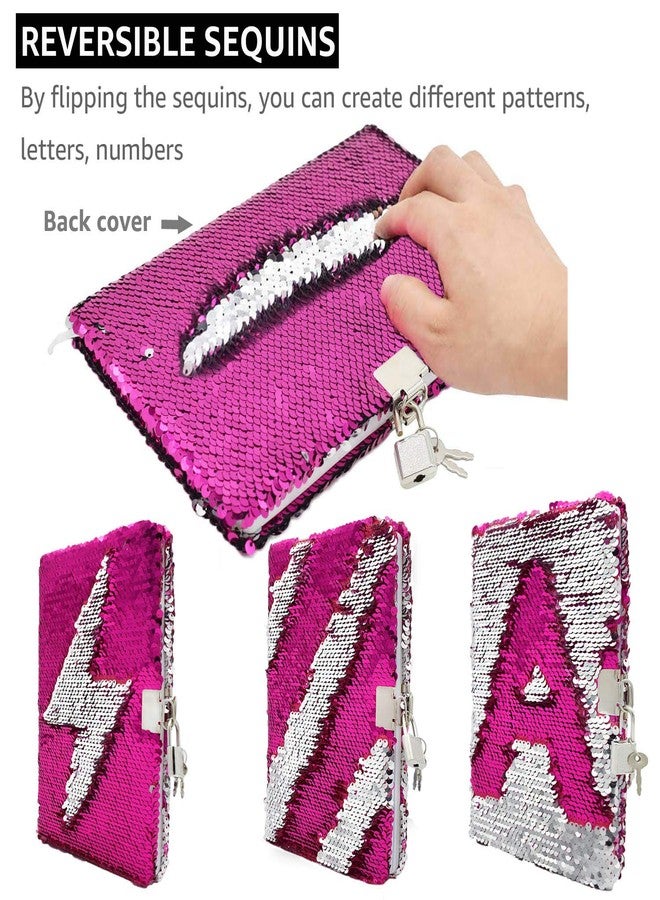 VIPbuy Magic Reversible Sequin Notebook Diary Lined Travel Journal with Lock and Key for Kids Girls, Size A5 (8.5” x 5.5”), 78 Sheets (Heart) - Image 3