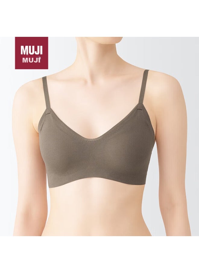 MUJI Muji Women's Comfortable Ribbed Knit Bra, Dark Coffee Brown, Size L  - Image 1