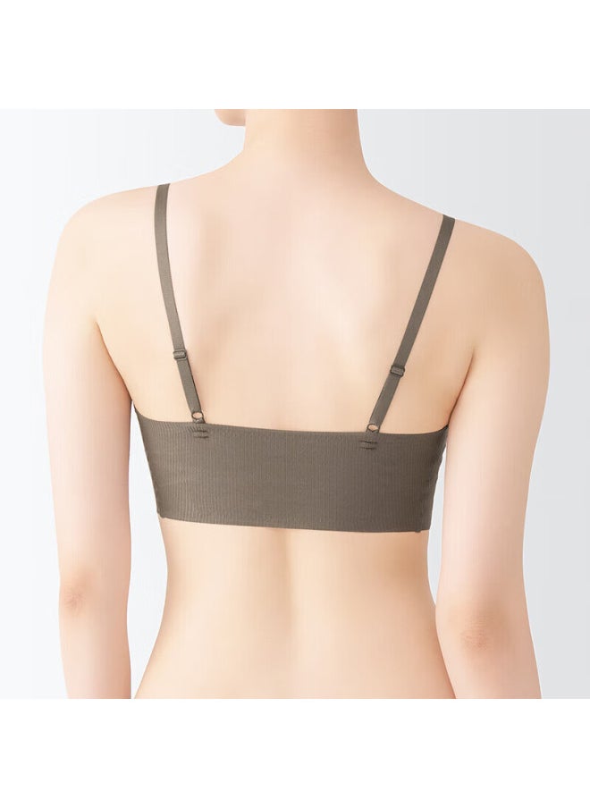 MUJI Muji Women's Comfortable Ribbed Knit Bra, Dark Coffee Brown, Size L  - Image 2