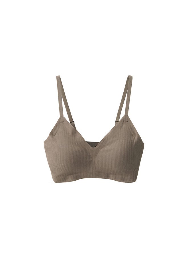 MUJI Muji Women's Comfortable Ribbed Knit Bra, Dark Coffee Brown, Size L  - Image 3