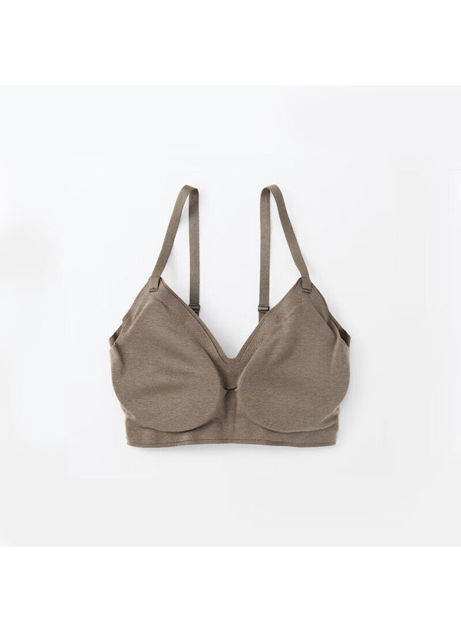 MUJI Muji Women's Comfortable Ribbed Knit Bra, Dark Coffee Brown, Size L  - Image 4