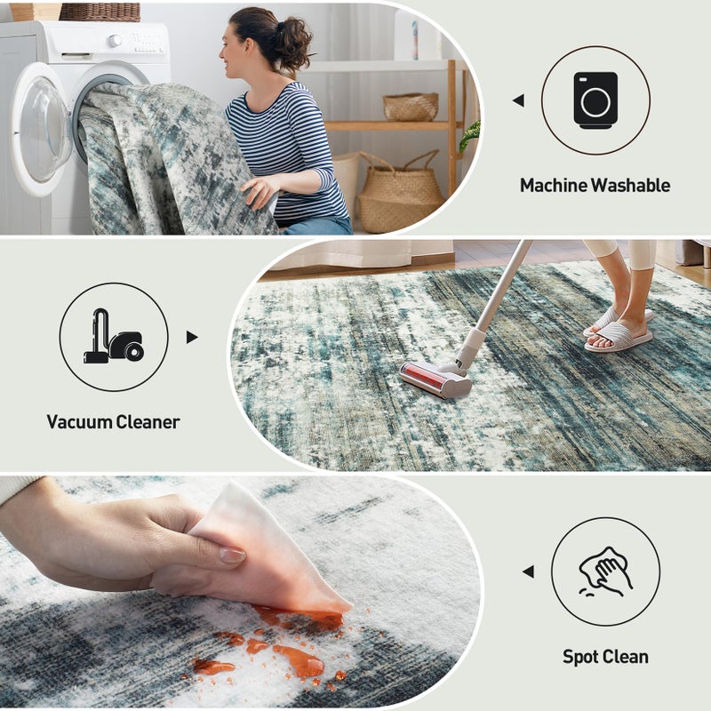 Gent drizz 8x10 Area Rugs Washable Rug: Large Modern Abstract Living Room Rug Soft Anti-Skid Thin Carpet Indoor Floor Non-Shedding Carpets for Bedroom Dining Room Farmhouse Nursery Home Office Green Multi - Image 3
