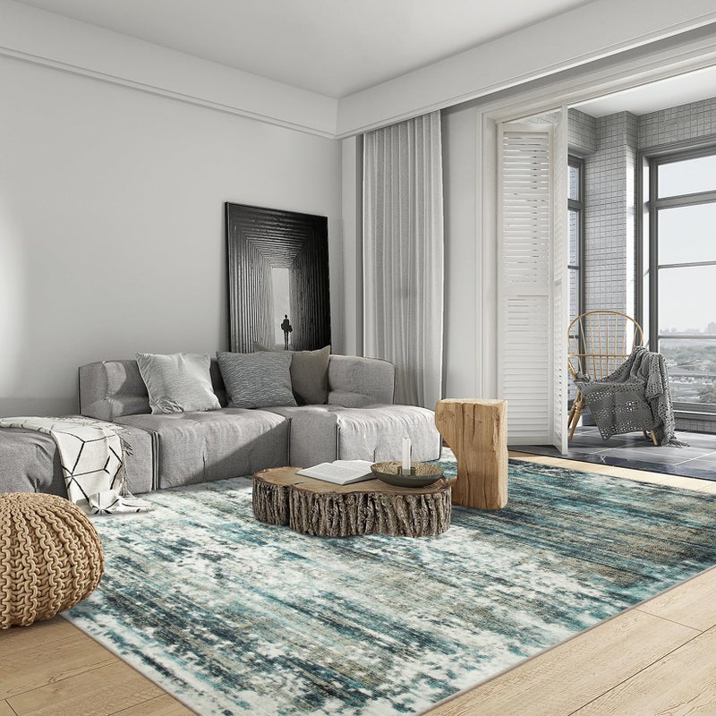 Gent drizz 8x10 Area Rugs Washable Rug: Large Modern Abstract Living Room Rug Soft Anti-Skid Thin Carpet Indoor Floor Non-Shedding Carpets for Bedroom Dining Room Farmhouse Nursery Home Office Green Multi - Image 2