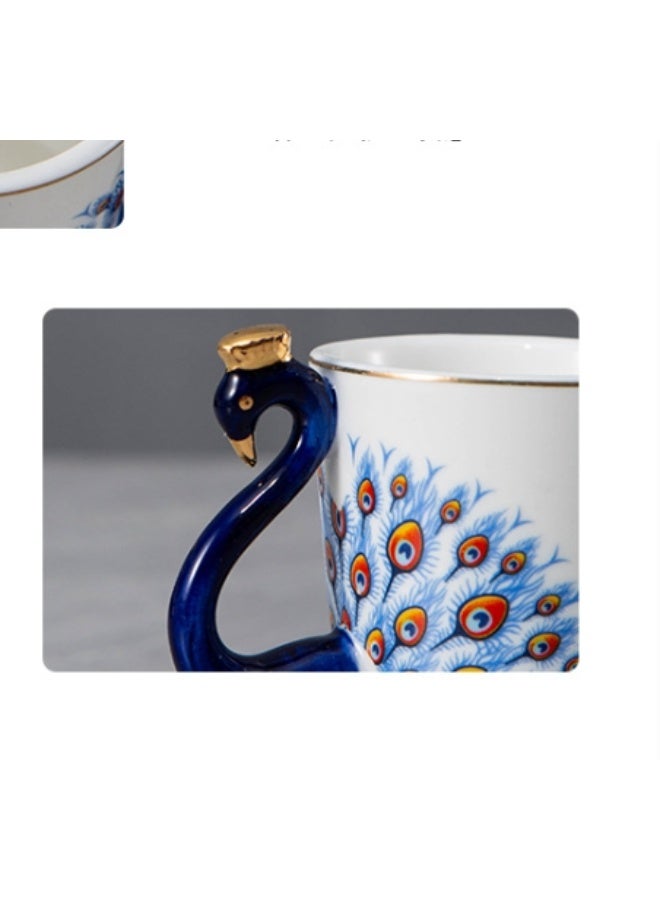 OASIS-TH Coffee Cup Peacock Espresso Cup 100ml Coffee Mug Suitable for Latte Cappuccino Espresso Milk hot Drinks Blue - Image 2