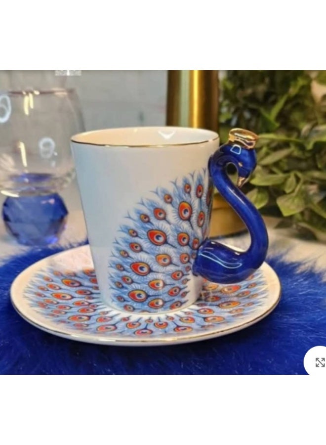 OASIS-TH Coffee Cup Peacock Espresso Cup 100ml Coffee Mug Suitable for Latte Cappuccino Espresso Milk hot Drinks Blue - Image 4