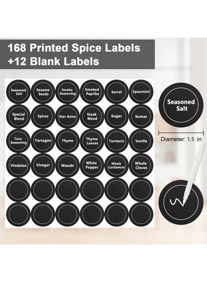 Seropy 180 Spice Labels for Food Containers, Chalkboard Labels for Jars, Spice Label Stickers Herb Seasoning Kitchen Pantry Labels, Small Chalk Sticker Spice Jar Label Round 168 Printed, 1 Erasable Chalk - Image 3