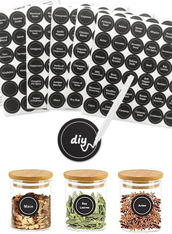 Seropy 180 Spice Labels for Food Containers, Chalkboard Labels for Jars, Spice Label Stickers Herb Seasoning Kitchen Pantry Labels, Small Chalk Sticker Spice Jar Label Round 168 Printed, 1 Erasable Chalk - Image 1