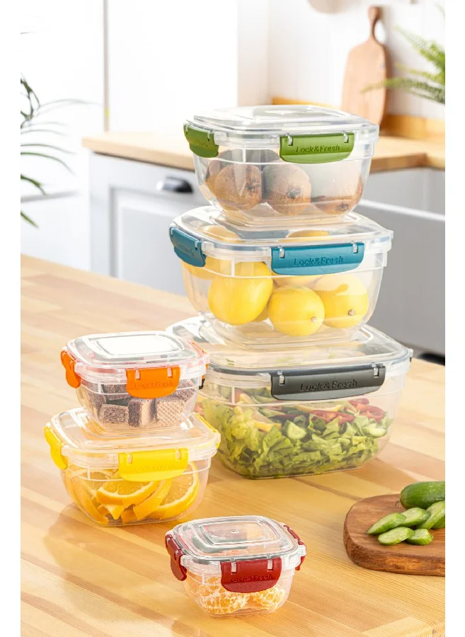 Vienev 6-Piece Locked Lid Storage Container Set Deep Square 1X(3750, 2400, 1500, 900, 500, 275 Ml)