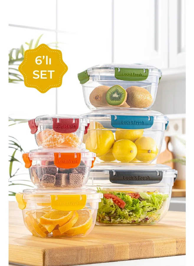 Vienev 6-Piece Locked Lid Storage Container Set Deep Square 1X(3750, 2400, 1500, 900, 500, 275 Ml)