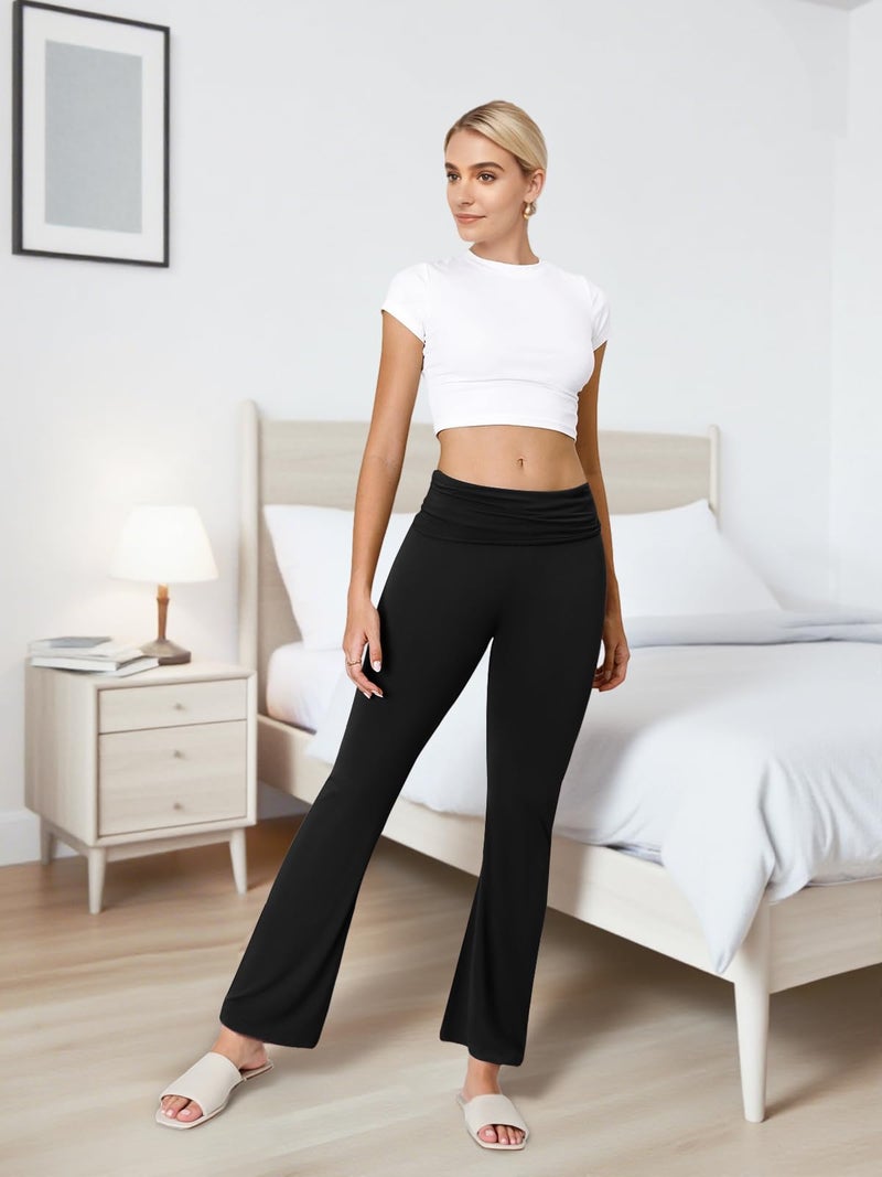 COPYLEAF Flare Leggings for Women Fold Over Yoga Pants Stretch Bell Bottom Y2K Lounge Casual Sweatpants(Black S) - Image 4