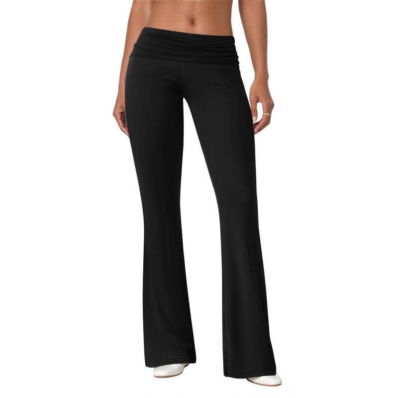 COPYLEAF Flare Leggings for Women Fold Over Yoga Pants Stretch Bell Bottom Y2K Lounge Casual Sweatpants(Black S) - Image 1