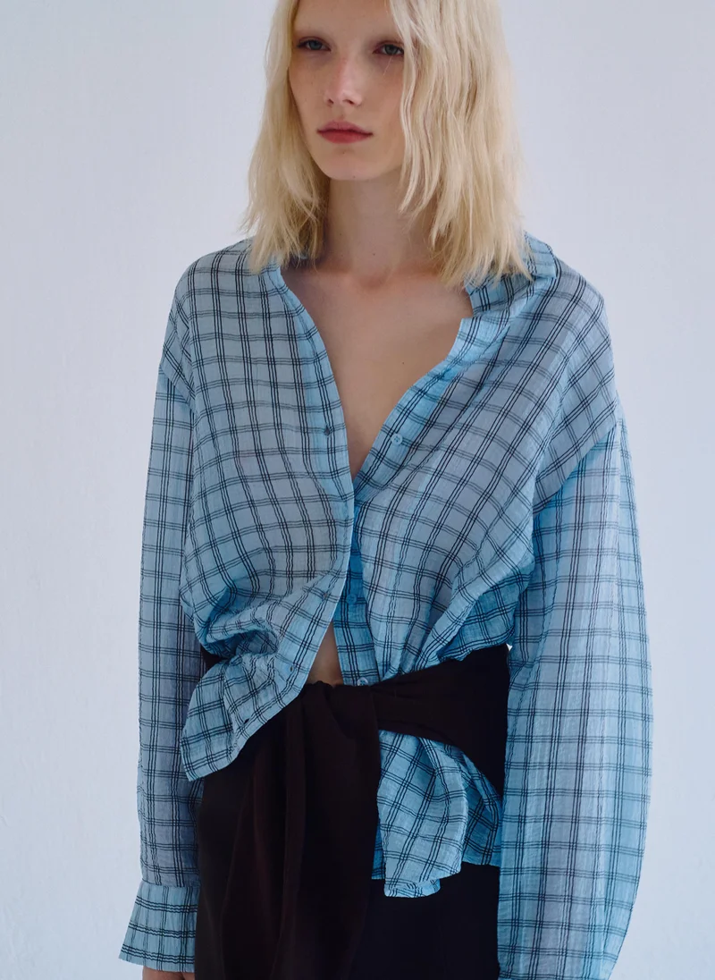 Mango Textured Checked Lyocell Shirt
