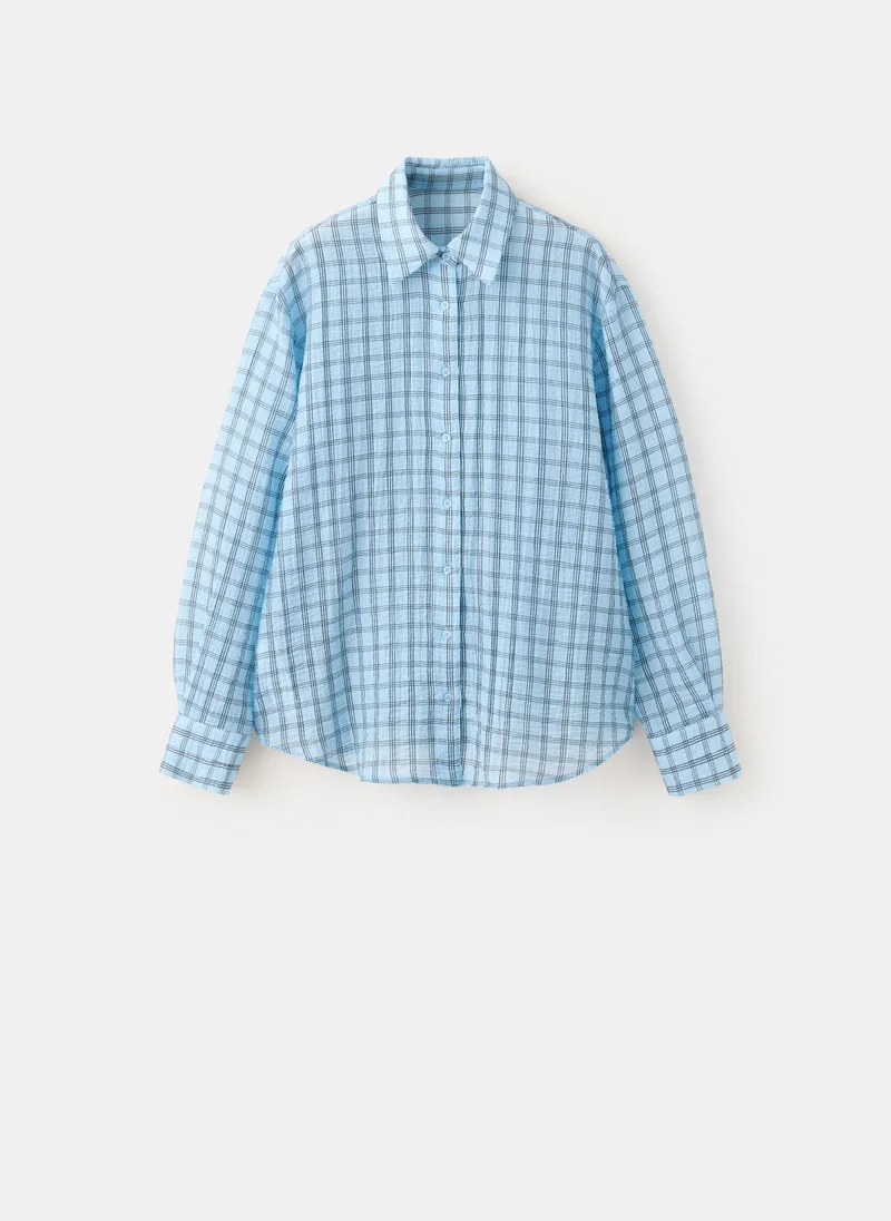 Mango 50-CELESTE Textured Checked Lyocell Shirt for Women | Best Price UAE