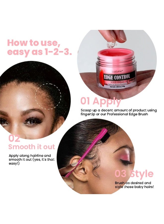 Luxfume Edge Control Gel with Castor Oil Keratin and Rosemary Strong Hold Shine and Styling No Residue Non Greasy Formula for Smooth Edges All Hair Types Max Hold Edge Control Gel Watermelon 30g - Image 4