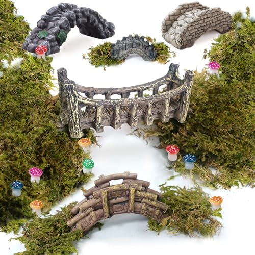 OrgMemory Miniature Bridge, Miniature Garden Accessories Set, DIY Landscape Bridge, Outdoor Fairy Garden Miniatures, Terrariums, Model Train Scenes - Image 1