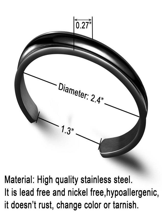 Zuo Bao Hair Tie Bracelet Set High Polishing Stainless Steel Grooved Cuff Bangle for Women (Black+Silver) - Image 2