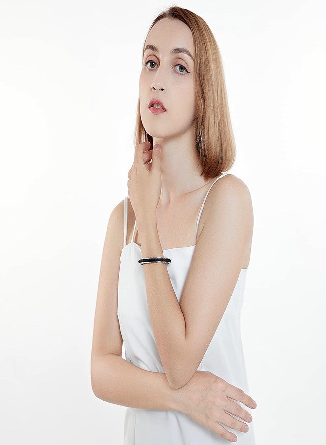 Zuo Bao Hair Tie Bracelet Set High Polishing Stainless Steel Grooved Cuff Bangle for Women (Black+Silver) - Image 5