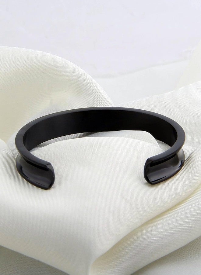 Zuo Bao Hair Tie Bracelet Set High Polishing Stainless Steel Grooved Cuff Bangle for Women (Black+Silver) - Image 4