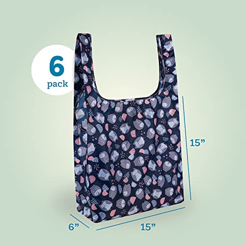 Masirs Reusable Grocery Bag (ANIMAL PATTERN | 6-PACK) - Reusable Ripstop Bags - Large, Strong Eco Friendly Bags - Foldable Shopping Bag - For Kitchen, Grocery & More - Packable Shopping Bag - Image 3