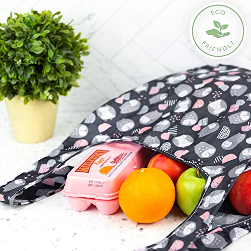 Masirs Reusable Grocery Bag (ANIMAL PATTERN | 6-PACK) - Reusable Ripstop Bags - Large, Strong Eco Friendly Bags - Foldable Shopping Bag - For Kitchen, Grocery & More - Packable Shopping Bag - Image 5